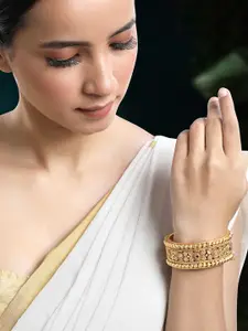 Peora Gold-Plated Artificial Stone-Studded Broad Kada Bangle