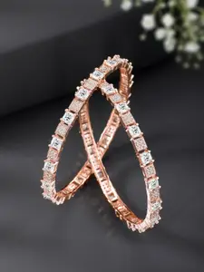 Peora Set Of 2 Rose Gold Plated Cubic Zirconia Studded Bangles