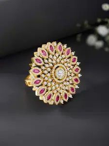 Peora Gold Plated Cubic Zirconia Studded Finger Ring