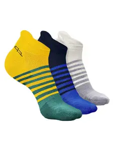 Heelium Men Pack Of 3 Striped Ankle-Length Socks