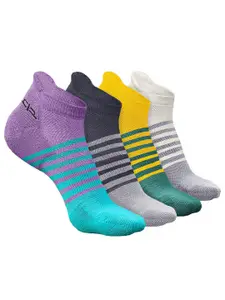 Heelium Men Pack Of 4 Striped Odour-Free & Breathable Ankle Length Socks