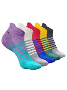 Heelium Men Pack Of 5 Striped Ankle-Length Socks