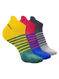 Heelium Men Pack Of 3 Striped Odour-Free & Breathable Bamboo Ankle-Length Socks