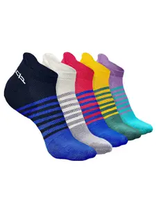 Heelium Men Pack Of 5 Striped Odour-Free & Breathable Ankle Length Socks