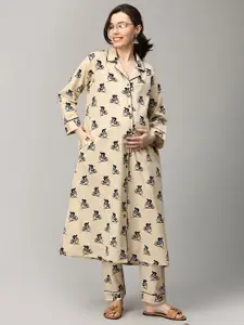 The Mom Store Conversational Printed Pure Cotton Maternity Night suit