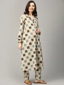The Mom Store Conversational Printed Pure Cotton Maternity Night Suit