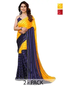 ANAND SAREES Selection Of 2 Striped Beads and Stones Satin Sarees