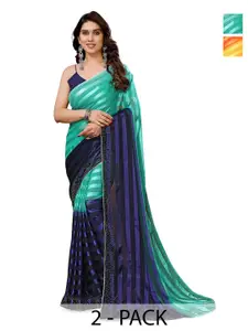 ANAND SAREES Selection of 2 Striped Beads and Stones Satin Sarees