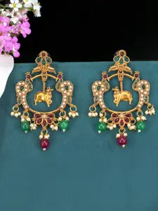 PRIVIU Gold Plated Artificial Stones Studded & Beaded Classic Chandbalis