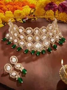 Zaveri Pearls Gold-Plated Stone Studded & Beaded Necklace And Earrings