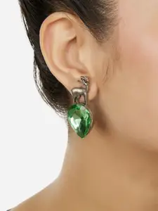 Zaveri Pearls Silver-Plated Contemporary Dazzling Stone Studded Drop Earrings