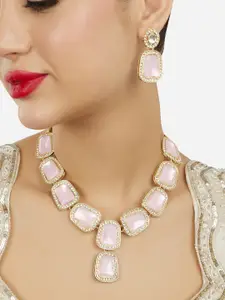 Zaveri Pearls Gold Plated Austrian Diamonds Studded Necklace And Earrings