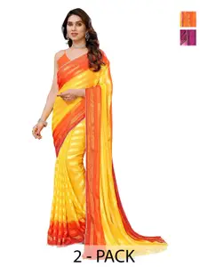 ANAND SAREES Selection of 2 Striped Beads and Stones Satin Sarees