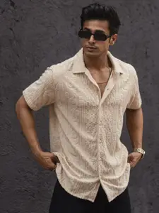 Powerlook Cream Coloured India Slim Textured Opaque Casual Shirt