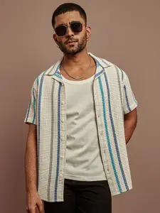 Powerlook Beige India Slim Vertical Stripes Opaque Casual Shirt