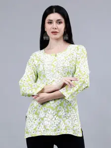 Seva Chikan Ethnic Motifs Embroidered Pure Cotton Straight Lucknowi Chikankari Kurti