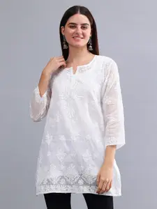 Seva Chikan Ethnic Motifs Embroidered Cotton Silk Straight Lucknowi Chikankari Kurti