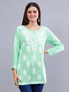 Seva Chikan Ethnic Motifs Embroidered Cotton Silk Straight Lucknowi Chikankari Kurti