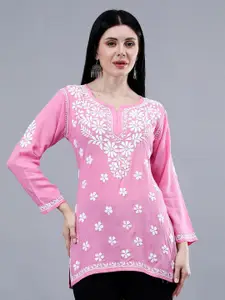 Seva Chikan Ethnic Motifs Embroidered Chikankari Cotton Straight Kurti