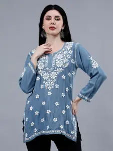 Seva Chikan Ethnic Motifs Embroidered Chikankari Handloom Chikankari Kurti