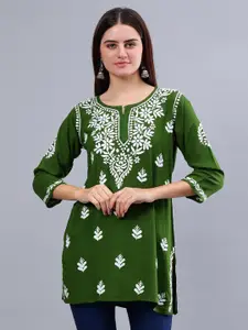 Seva Chikan Ethnic Motifs Three-Quarter Sleeves Round Neck Embroidered Chikankari Kurti