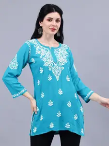 Seva Chikan Ethnic Motifs Embroidered Chikankari Handloom Chikankari Kurti