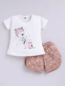 Nottie Planet Girls Printed Pure Cotton Top with Shorts
