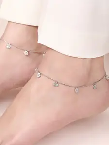 Zavya Rhodium-Plated  925 Pure Silver Stones Studded Anklet