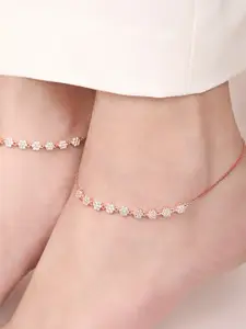Zavya Rose Gold-Plated  925 Pure Silver Stones Studded Anklet