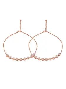 Zavya Rose Set of 2 Rose Gold-Plated 925 Pure Silver Stones Studded Anklet
