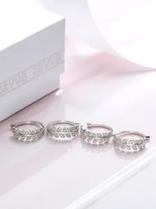 Zavya Set of 4 Rhodium-Plated 925 Pure Sterling Silver Cubic Zirconia Studded Toe Rings