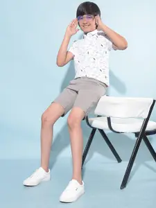 Crimsoune Club Boys Conversational Printed Polo Collar Short Sleeves Slim Fit T-shirt