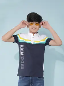 Crimsoune Club Boys Colourblocked Polo Collar Short Sleeves Slim Fit Cotton T-shirt
