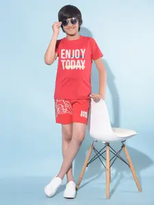 Crimsoune Club Boys Typography Printed Round Neck Short Sleeves Cotton T-shirt
