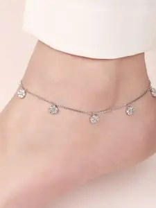 Zavya Rhodium-Plated 925 Pure Silver Artificial Stones Anklet