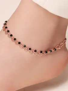 Zavya Rose Gold-Plated 925 Pure Silver Beaded Anklet