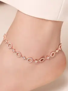 Zavya Rose Gold-Plated 925 Pure Silver Stones Studded Anklet
