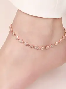 Zavya Rose Gold-Plated 925 Pure Silver Artificial Stones Anklet