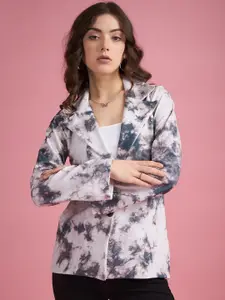 DressBerry Off White Printed Notched Lapel Twill Blazer