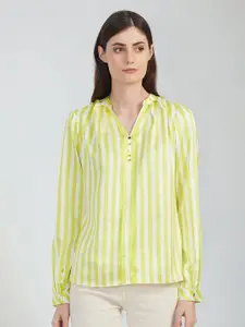 Moda Elementi Striped Mandarin Collar Shirt Style Top
