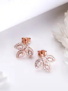 Zavya 925 Pure Sterling Silver Rose Gold-Plated Cubic Zirconia Studded Studs Earrings
