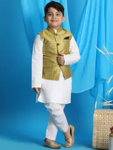 VASTRAMAY Boys Mandarin Collar Straight Kurta with Pyjama & Nehru Jacket