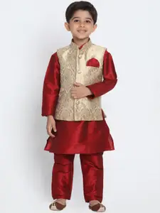 VASTRAMAY Boys Mandarin Collar Straight Kurta with Pyjama & Nehru Jacket