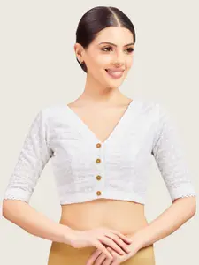 Studio Shringaar Embroidered Pure Cotton Chikankari Saree Blouse