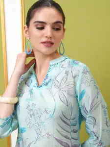 Vishudh Floral Printed Mandarin Collar Straight Kurta