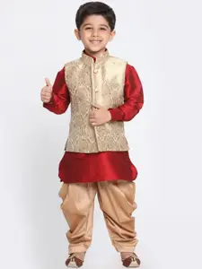 VASTRAMAY Boys Mandarin Collar Jacquard Pathani Kurta With Dhoti  & Nehru jacket