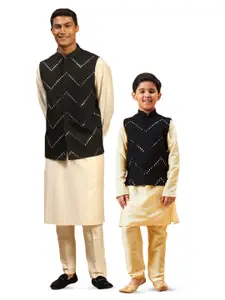 VASTRAMAY Boys Regular Mirror Work Kurta With Pyjamas & Jacket