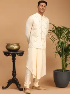 VASTRAMAY Mirror Work Mandarin Collar Long Sleeves Angrakha Kurta Churidar With Jacket