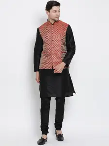 VASTRAMAY Woven Design Mandarin Collar Long Sleeves Kurta with Churidar
