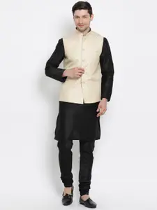 VASTRAMAY Mandarin Collar Jacquard Straight Kurta With Churidar & Nehru jacket